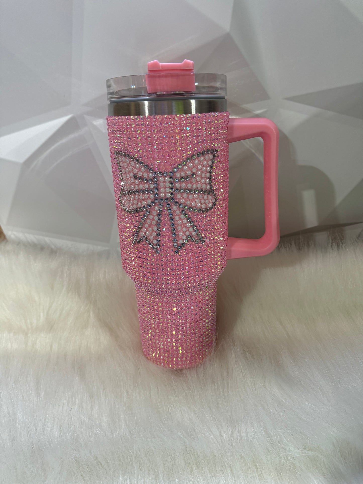 40oz Bling Pink Ribbon Stainless Steel Tumbler Double insulated