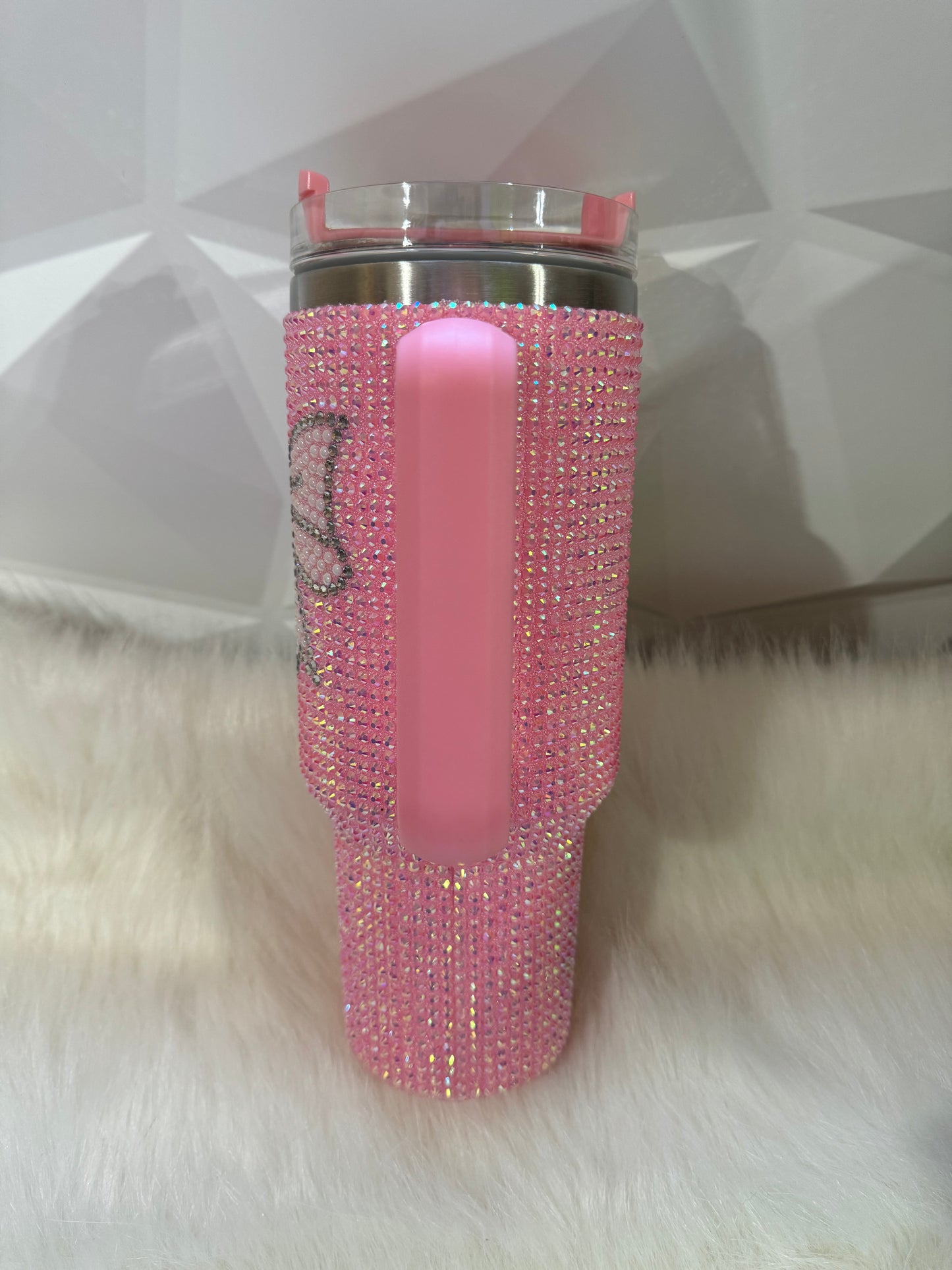 40oz Bling Pink Ribbon Stainless Steel Tumbler Double insulated