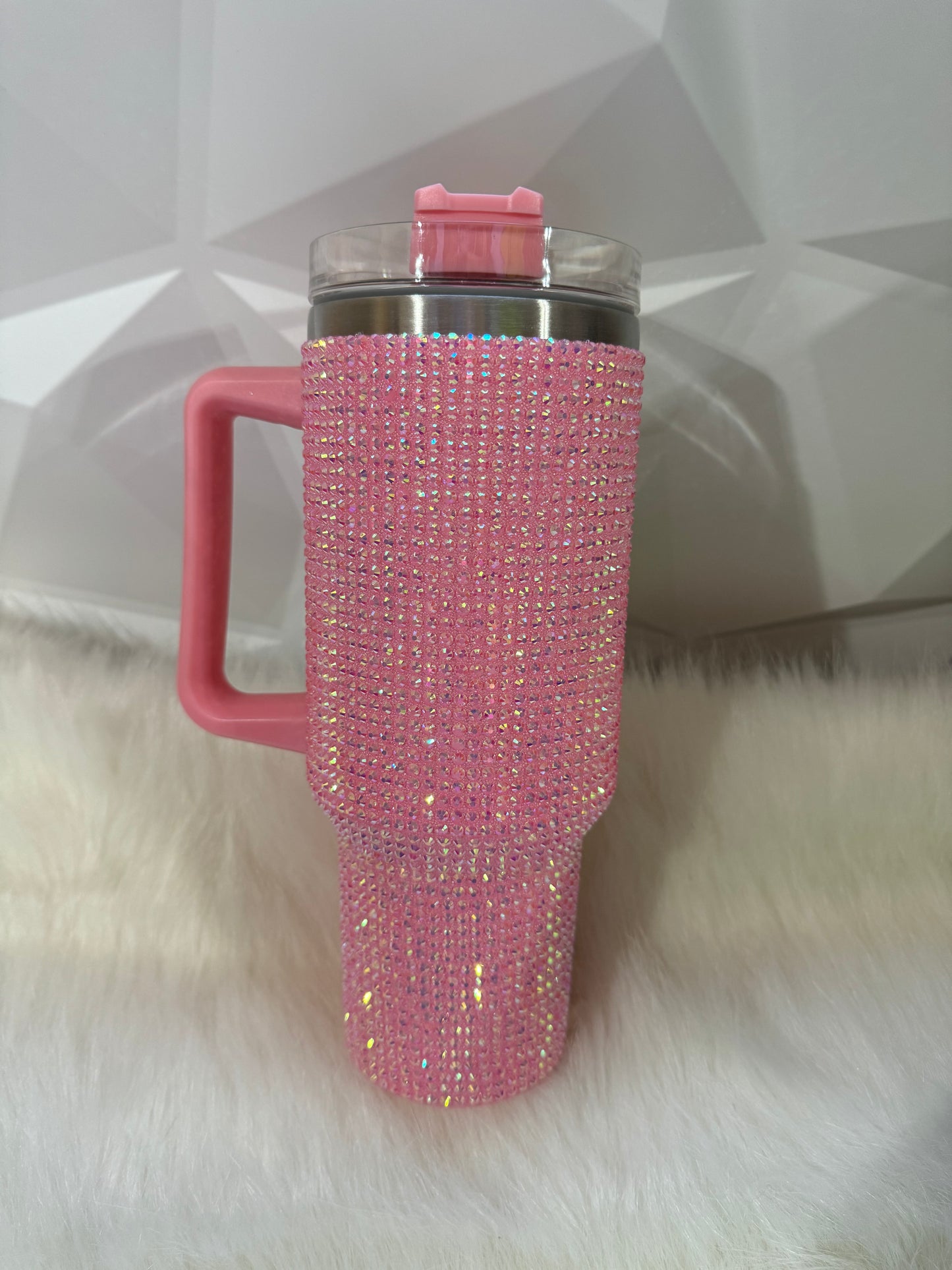 40oz Bling Pink Ribbon Stainless Steel Tumbler Double insulated