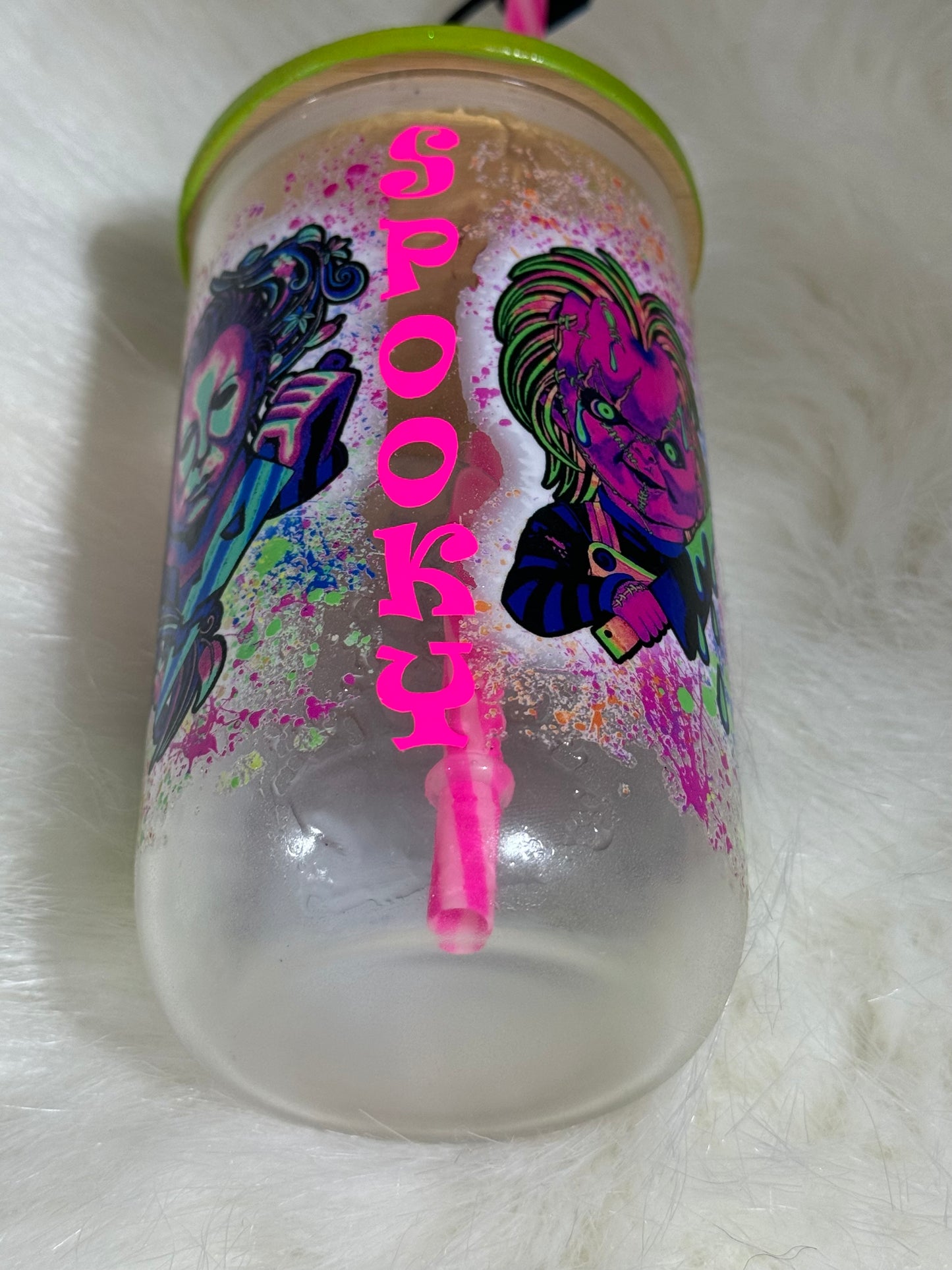 Choose your Design - 15oz Green or Blue Glow in the Dark Glass Tumbler Wooden Lid w/straw
