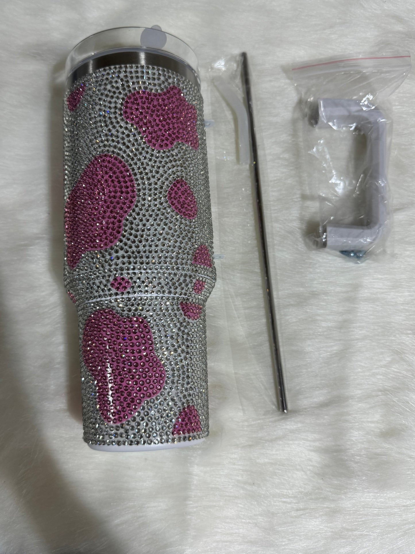40oz Cow Print Bling Tumbler