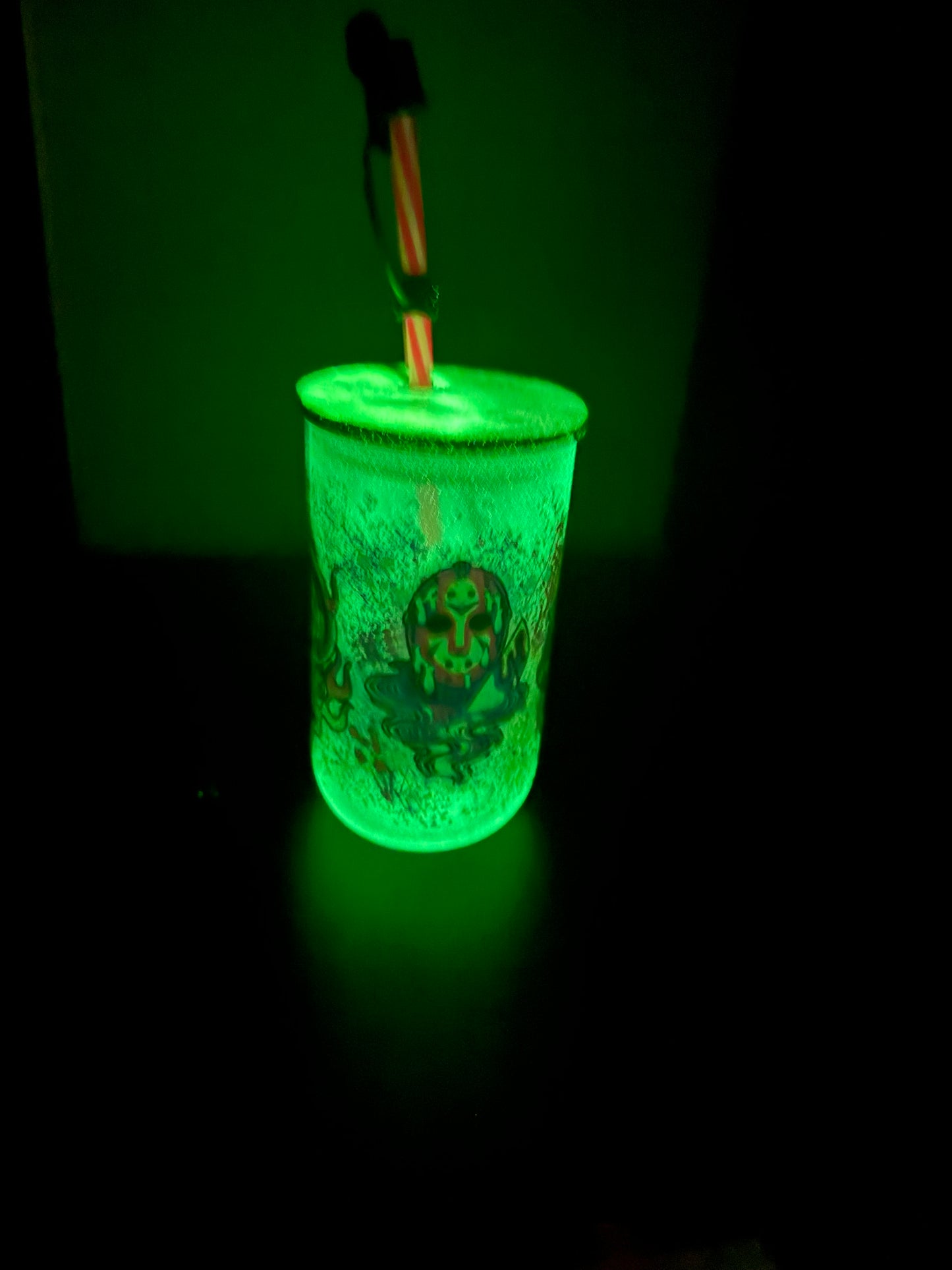 Choose your Design - 15oz Green or Blue Glow in the Dark Glass Tumbler Wooden Lid w/straw
